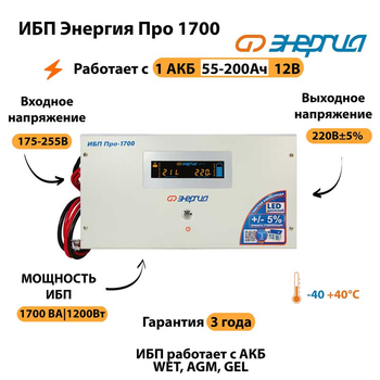 Энергия ИБП Про 1700 12В - ИБП и АКБ - ИБП для котлов - Магазин электрооборудования для дома ТурбоВольт